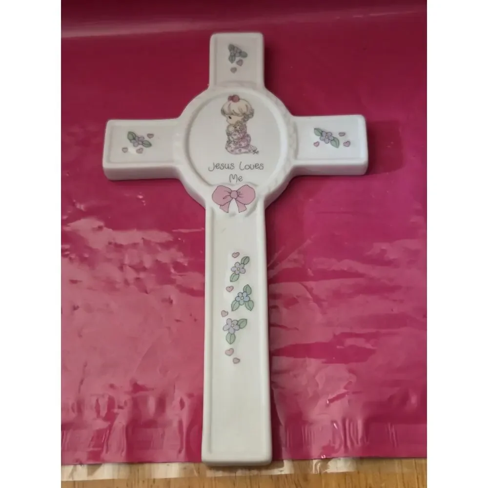 JESUS LOVES ME on Infant Girl Cross by Enesco Precious Moments 1991: Excellent!
